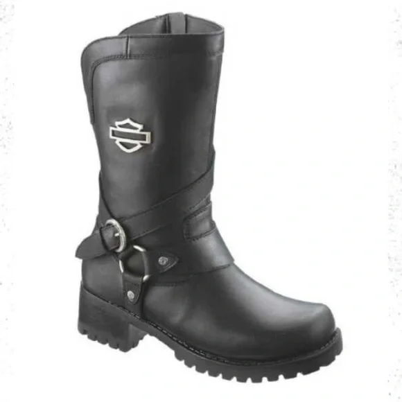 🔵 “NWOT” HARLEY-DAVIDSON Black Leather Motorcycle Boots - Picture 4 of 13